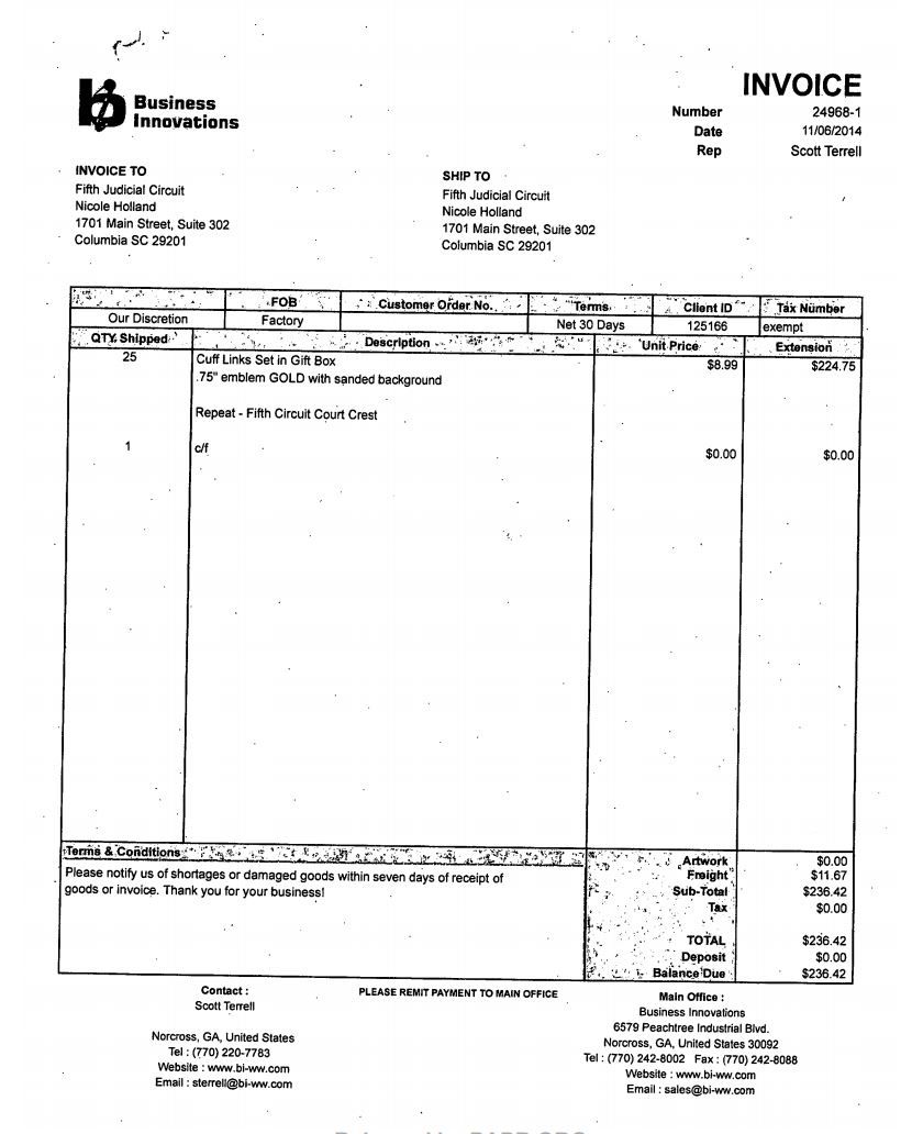 Receipt for cufflinks purchase